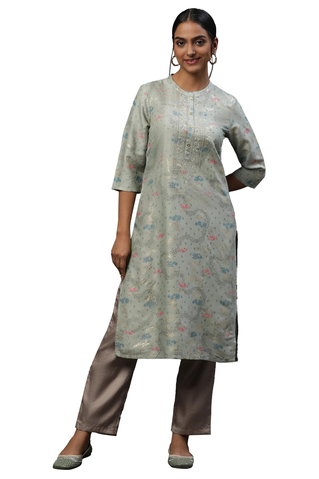 Aurelia WomenS Abstract Printed Straight Kurta | Band Collar Kurta For Women | Abstract Printed Kurta For Women | Beautiful Regu