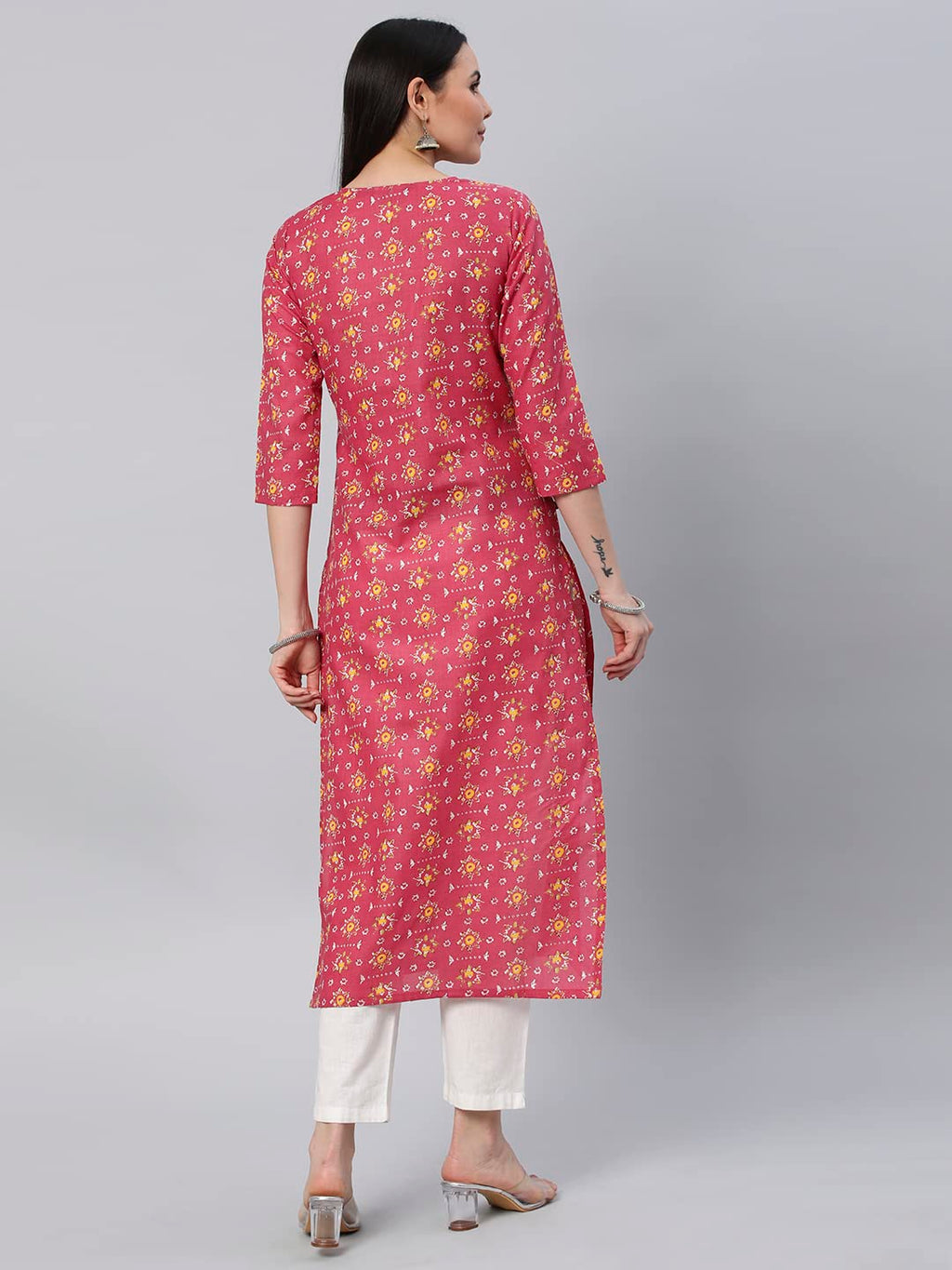 ANNI DESIGNER Womens Cotton Blend Printed Straight Chikankari Embroidered Kurta (Toshi Pink_S_Pink_Small)