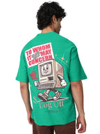 Bewakoof Air 1.0 Mens Graphic Printed Oversized Fit Half Sleeve Round Neck Cotton Jersey T-Shirt_661989_Green_M