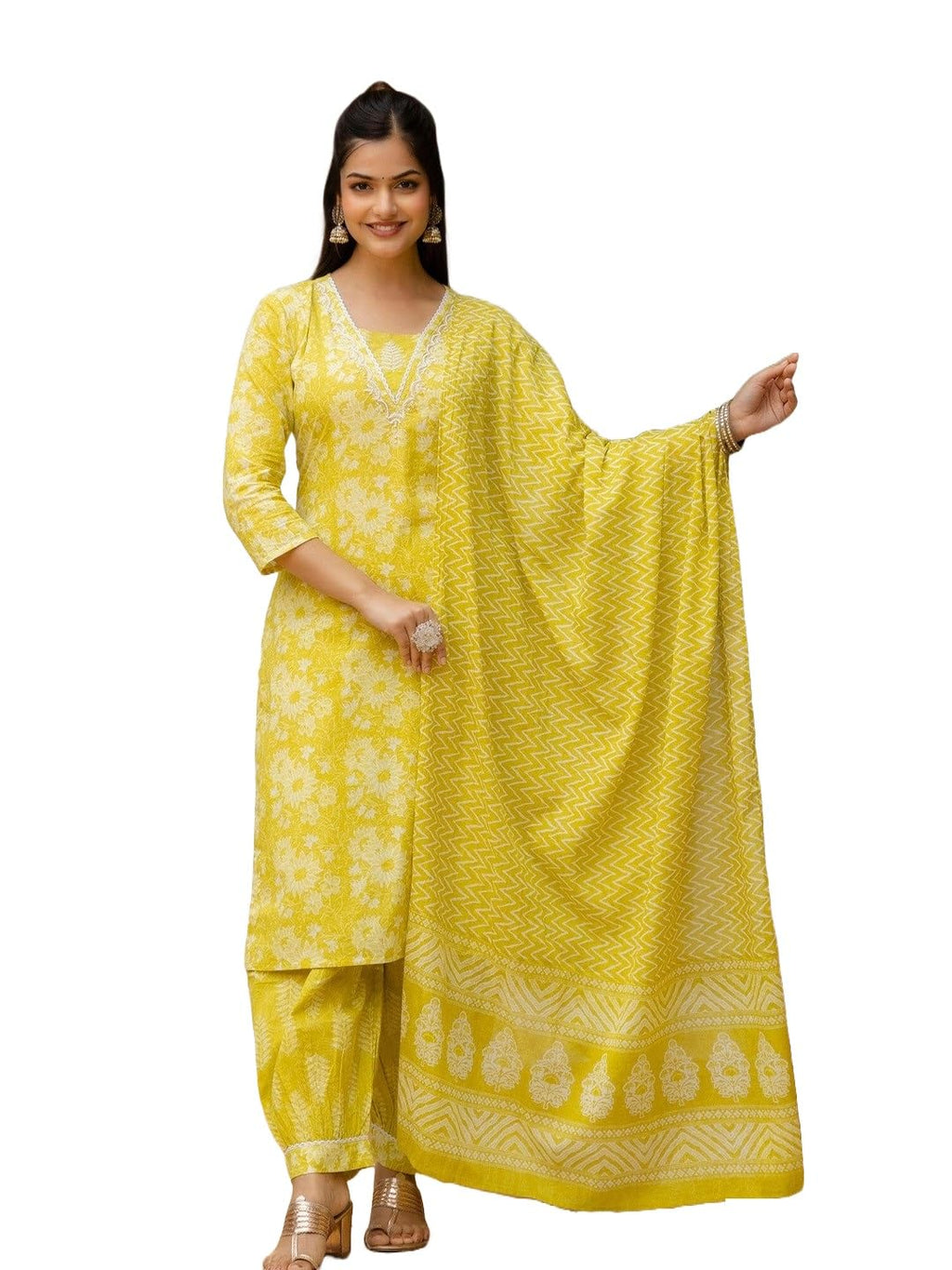 KLOSIA Women Viscose Floral Printed A-Line Kurta and Pant Set with Dupatta (Medium)
