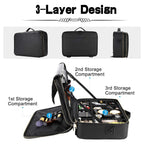 Oewoer Travel Makeup Train Case PU Leather Professional Makeup Case 16 with Adjustable Strap Portable Cosmetic Organizer Artist