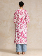 Varanga Abstract Printed V Neck Flared Sleeve Kurta White