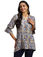 Libas Womens Printed Viscose A-Line Kurti For Women Blue