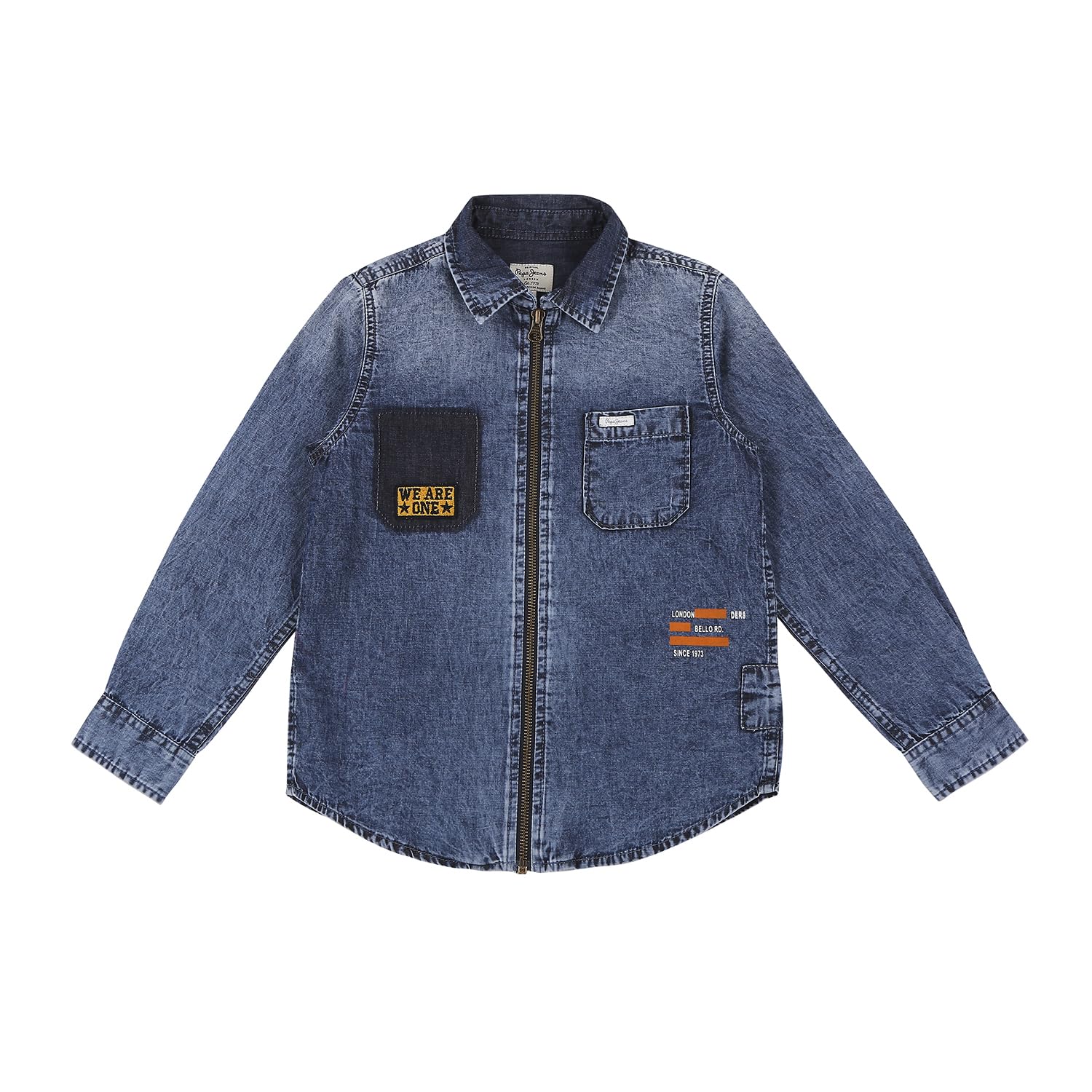 Pepe Jeans Solid Denim Shirt Collar Boys Casual Shirt (Blue, 10 To 11 Years)