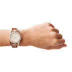 Fossil Women's Riley Quartz Stainless Steel and Leather Multifunction Watch, Color: Rose Gold, Sand (Model: ES3466)