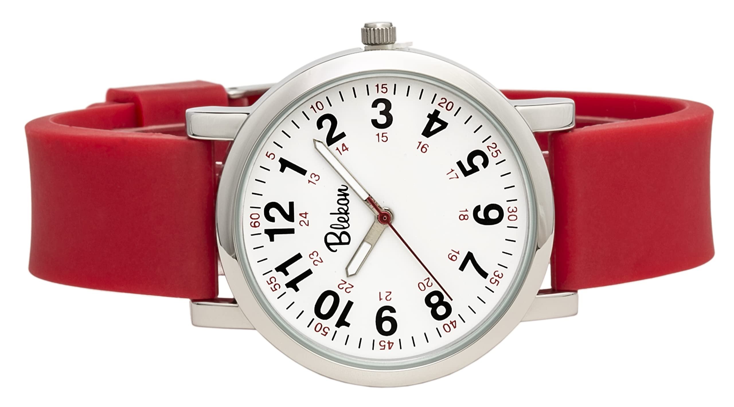 Blekon Original Nurse Watch - Medical Scrub Colors, Easy Read Dial, Second Hand, Water Resistant Watch (RED)
