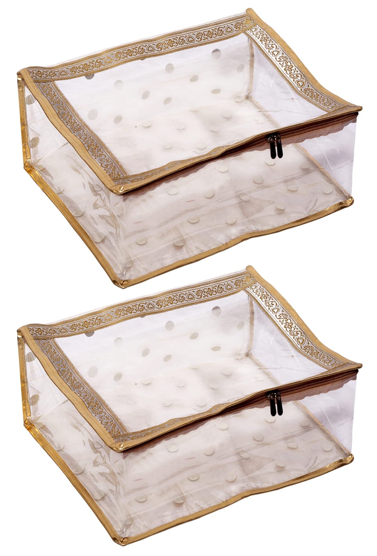 Kuber Industries Dot Printed 2 Piece Transparent Pvc Saree Cover/Clothes/Storage Bag Organiser For Wardrobe (Gold), Pack Of 2 2