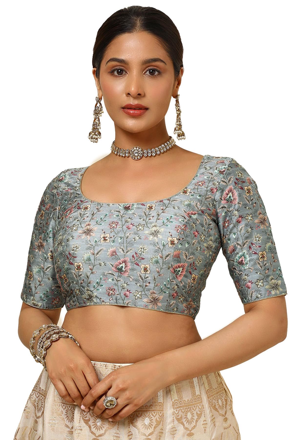 Soch Women Tussar Floral Print Padded Blouse with Sequins