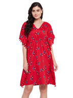 Clovia Women'S Crepe Floral Print Short Kaftan Dress (Rw0034P04_Red_Xl-Xxl)