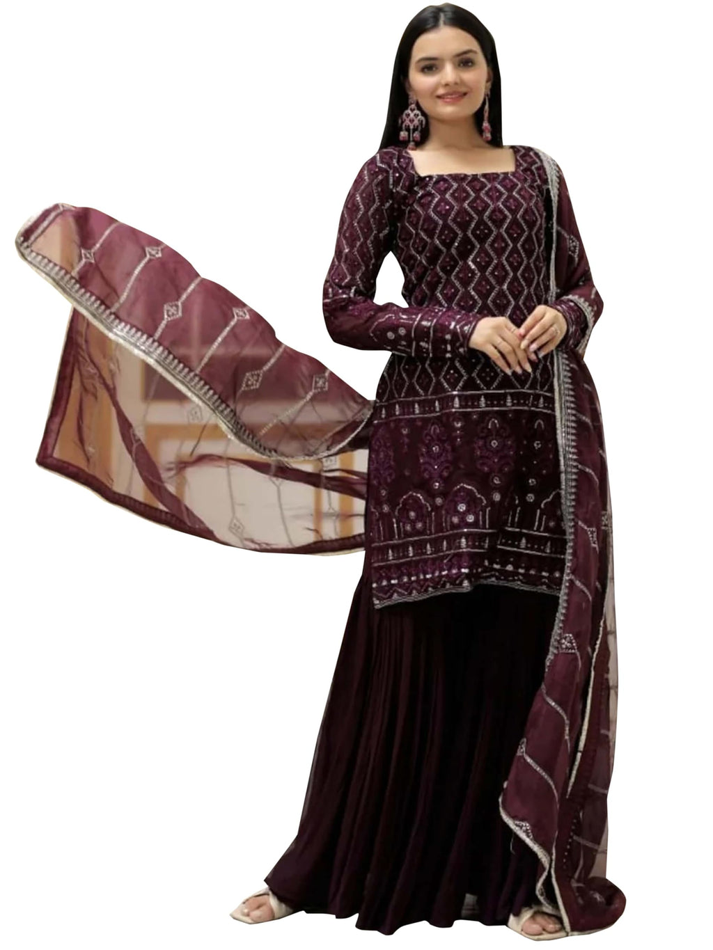 Fashion Basket Georgette Kurta Set For Women Wine