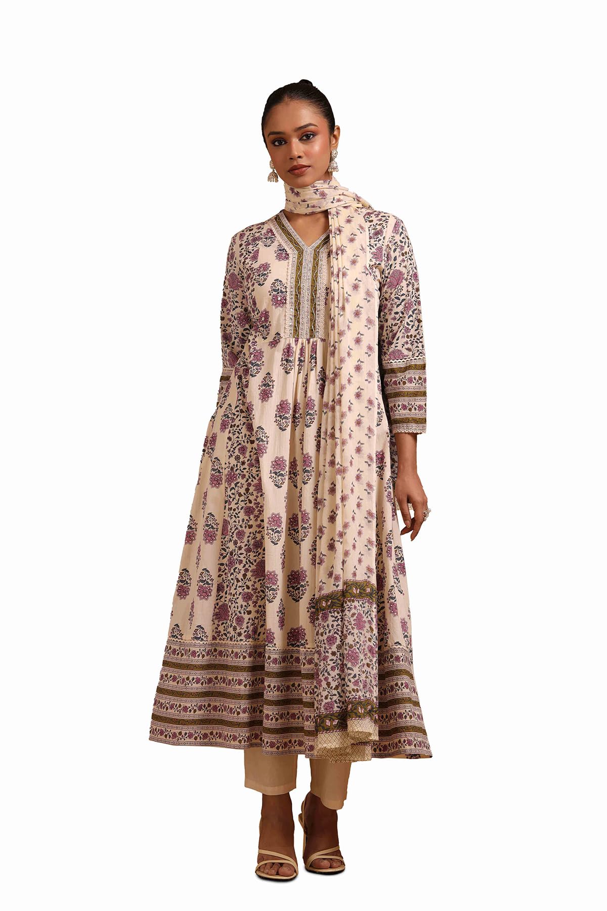 Soch Women Pure Cotton Floral Print Suit Set with Mirror Work