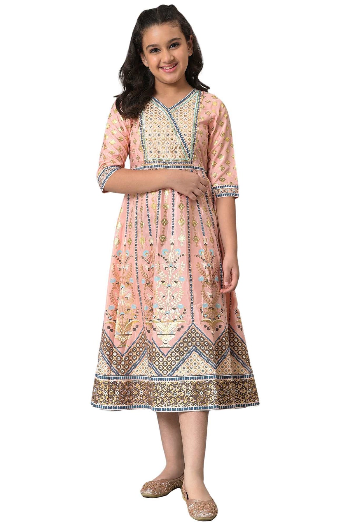 Aurelia Girls Polyester Regular Kurta (22AUG10148B-504346_Pink