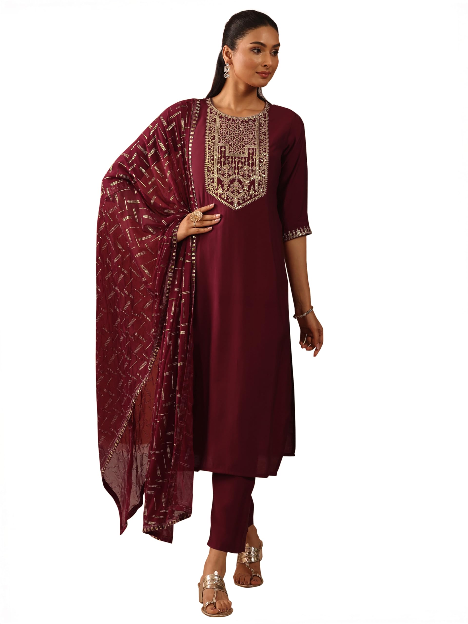 Gerua by libas Womens Printed Cotton A-Line Kurta With Palazzos