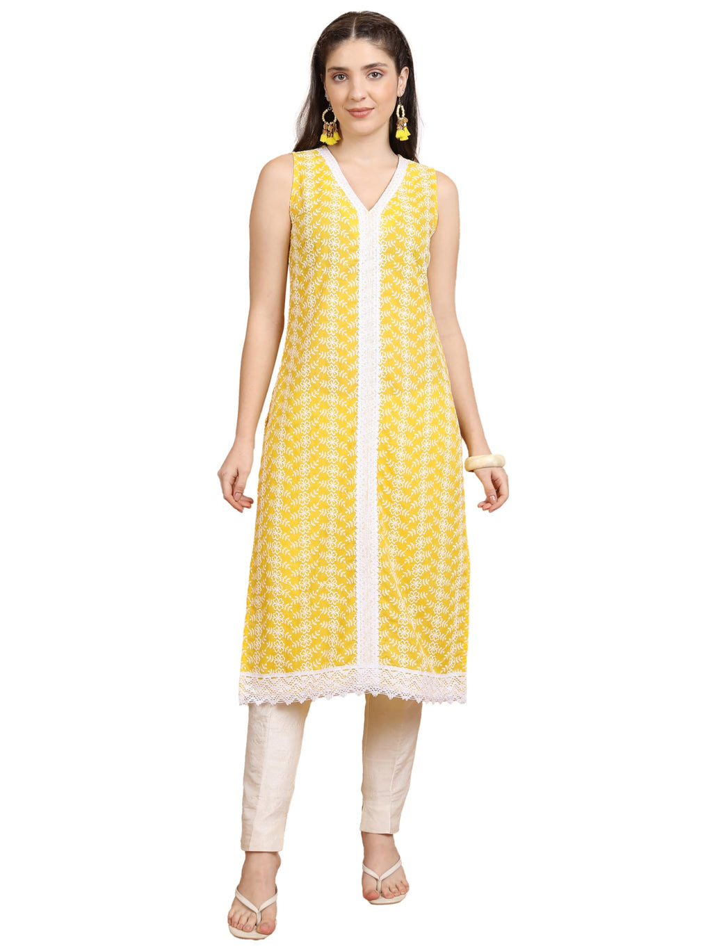 Ketch WomenS Polyester Blend Regular Fit Kurta (Khku000499_Yellow