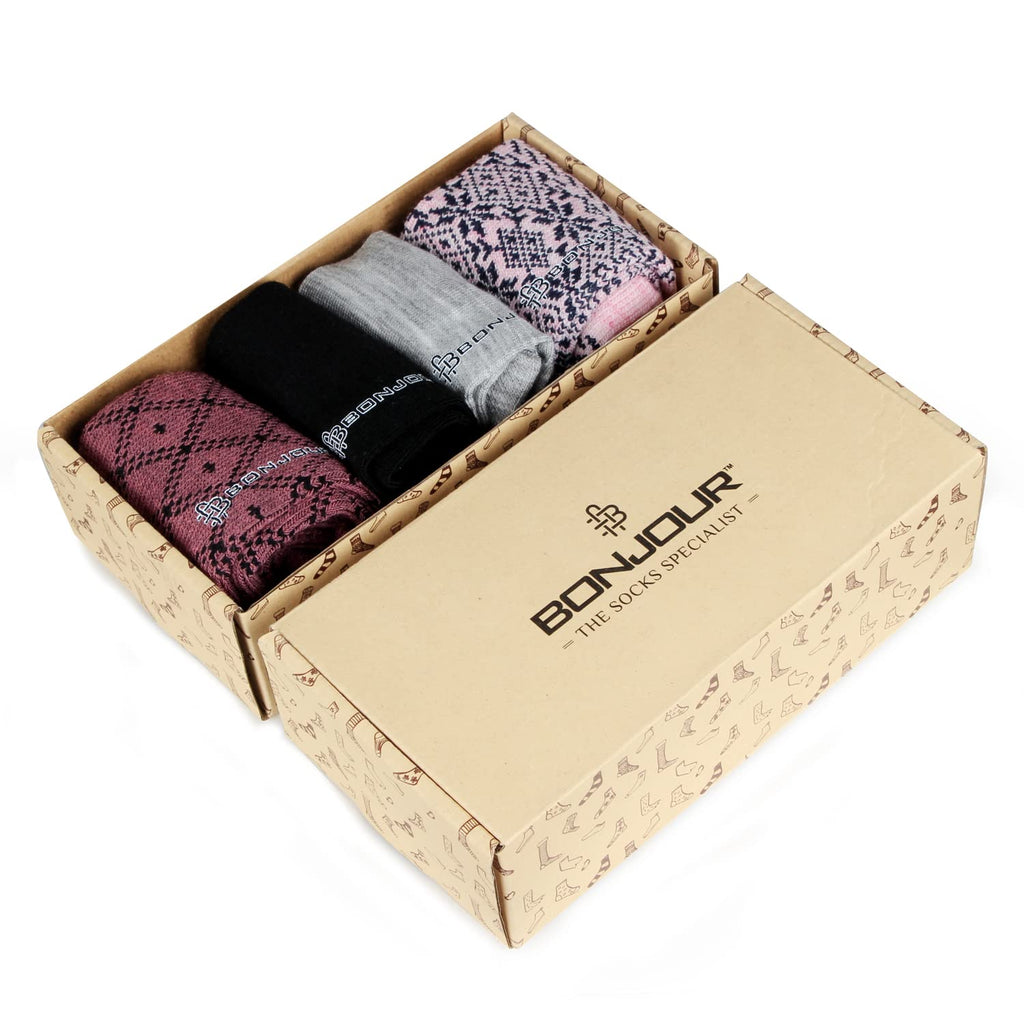 Bonjour Ankle Length Woolen Thumb Socks For Women- Pack of 4