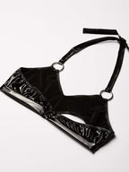 3885 - 1pc Latex Crop Top with Underboob Cutout & Ring Detail - Small / Black