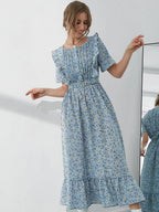 Kotty Womens Polyester Printed Fit And Flared Sky Blue Dress