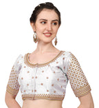 Pujia Mills WomenS Cobra Silk Embroidery Coding Stone Work Half Sleeve Saree Blouse
