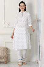 W For Woman White Printed Pure Cotton Soft & Breathable Straight Kurta
