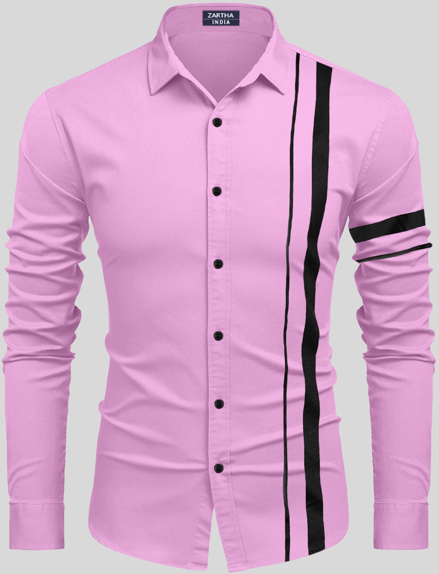 Zartha MenS Regular Fit Striped Pattern Cotton Blend Shirt With Spread Collar Long Sleeve And Standard Length | Shirt For Man L