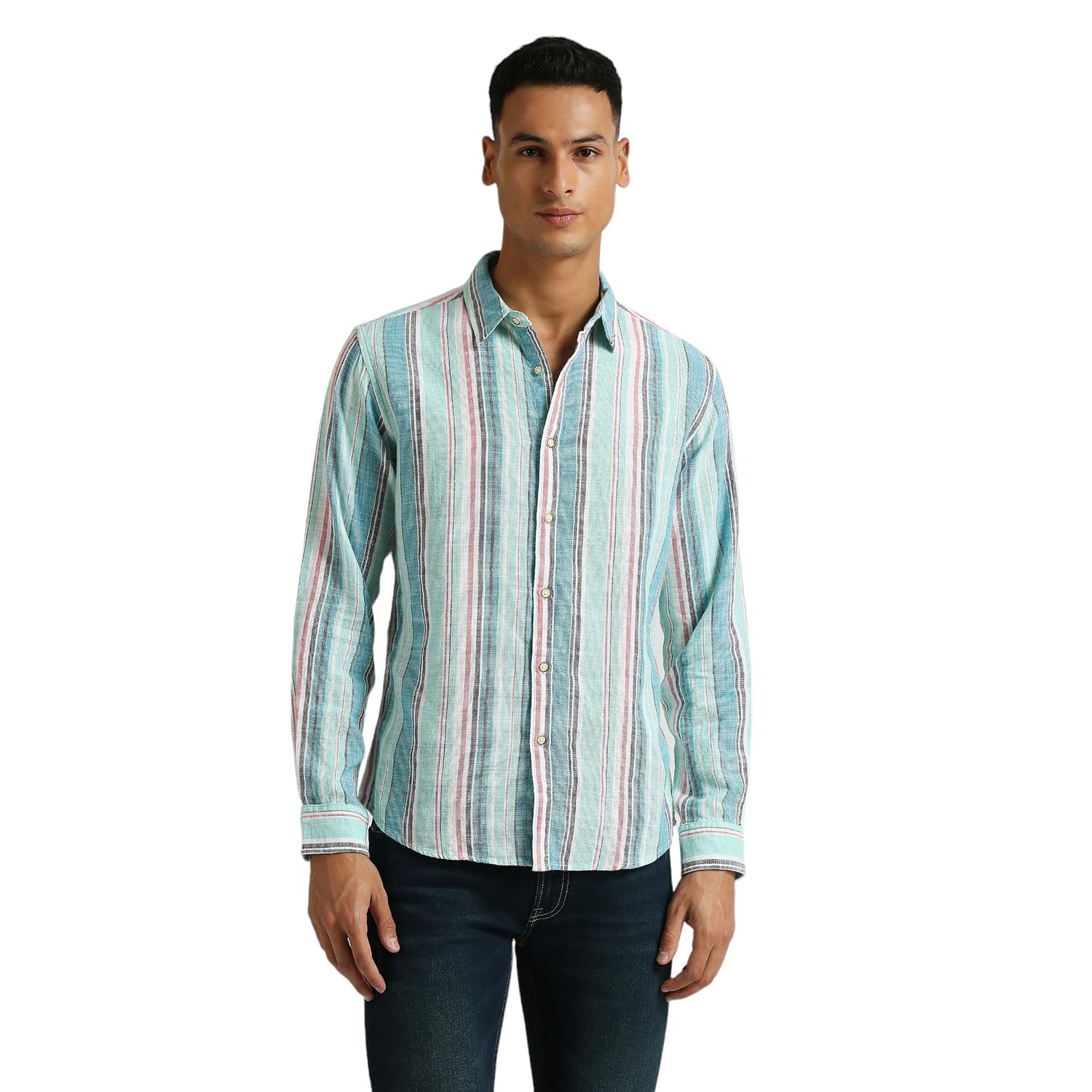 Pepe Jeans MenS Striped Regular Fit Shirt (Pm308685_Aqua Blue