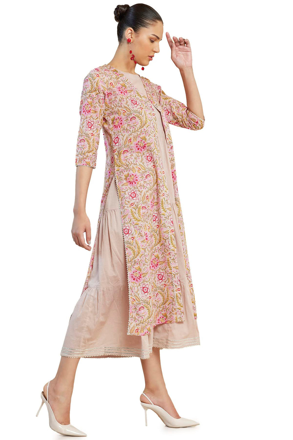 Soch Women Beige Cotton Printed Kurta