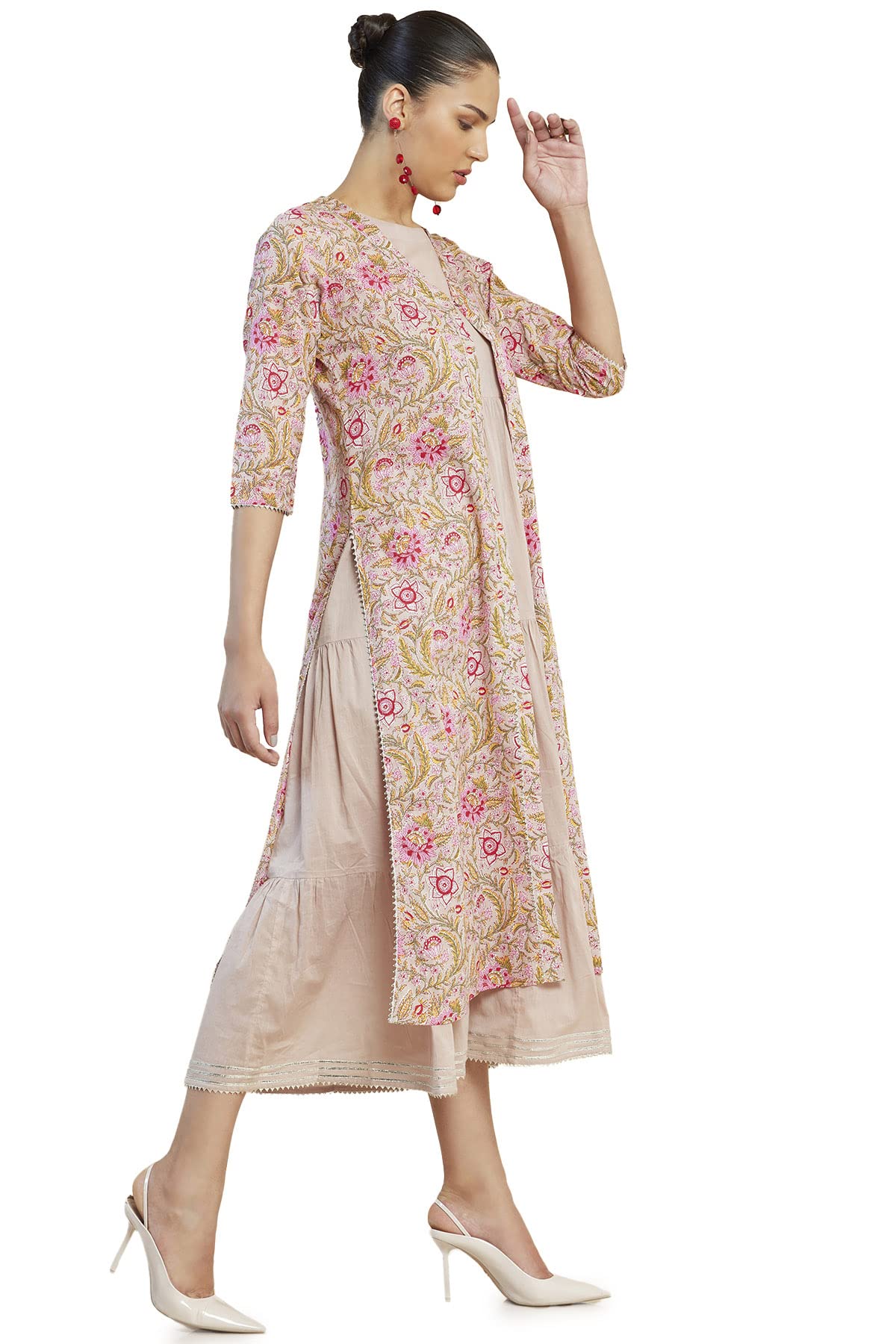 Soch Women Beige Cotton Printed Kurta