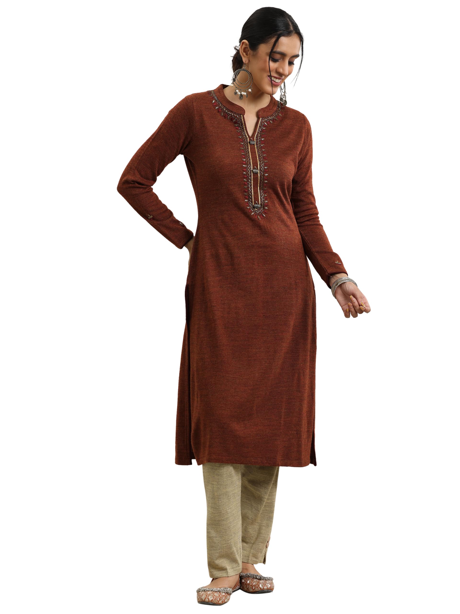 Libas Womens Yoke Design Wool Straight Kurta For Women