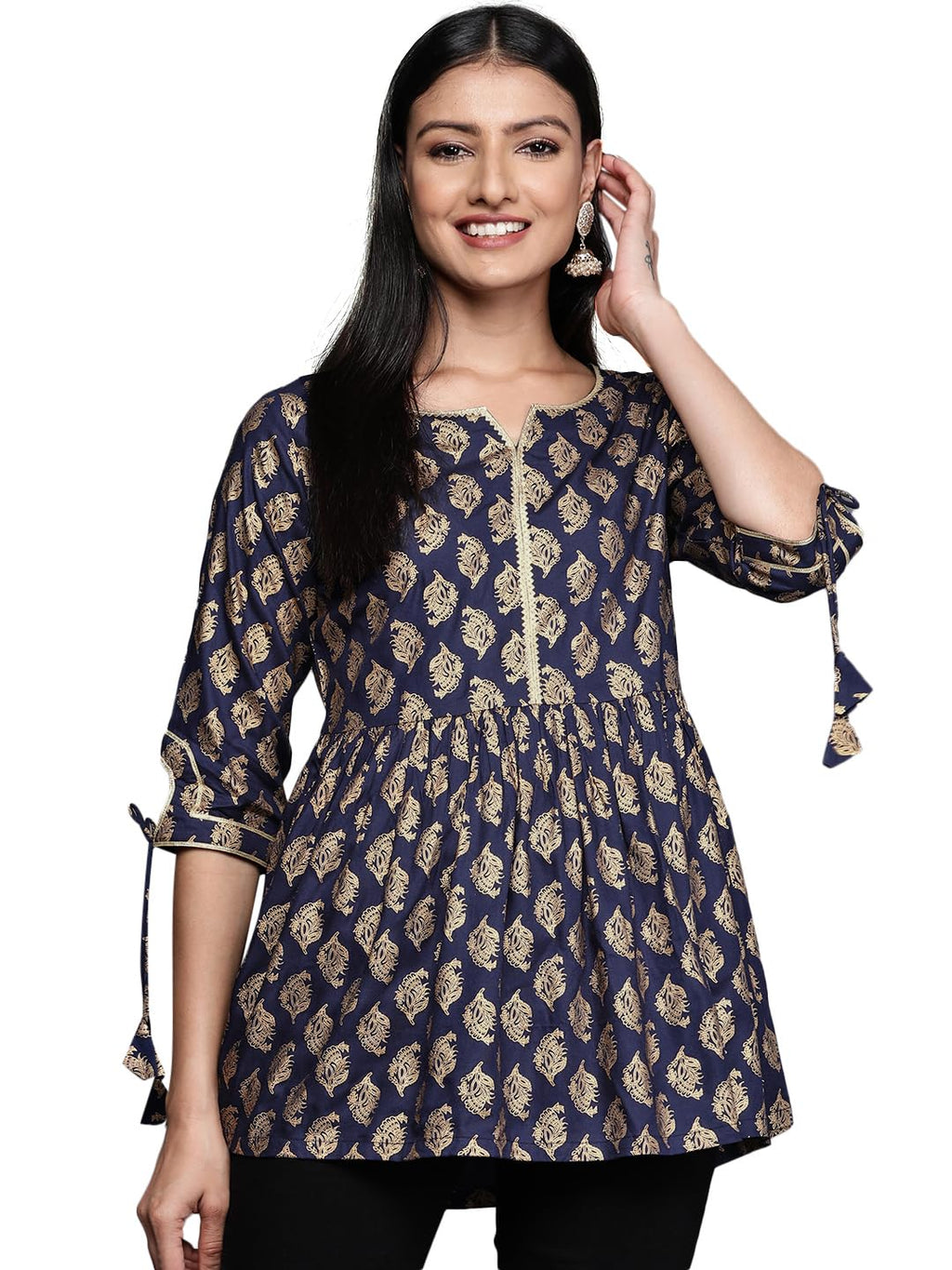 Libas Womens Printed Viscose A-Line Kurti For Women Blue
