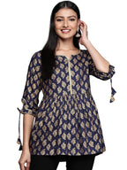 Libas Womens Printed Viscose A-Line Kurti For Women Blue