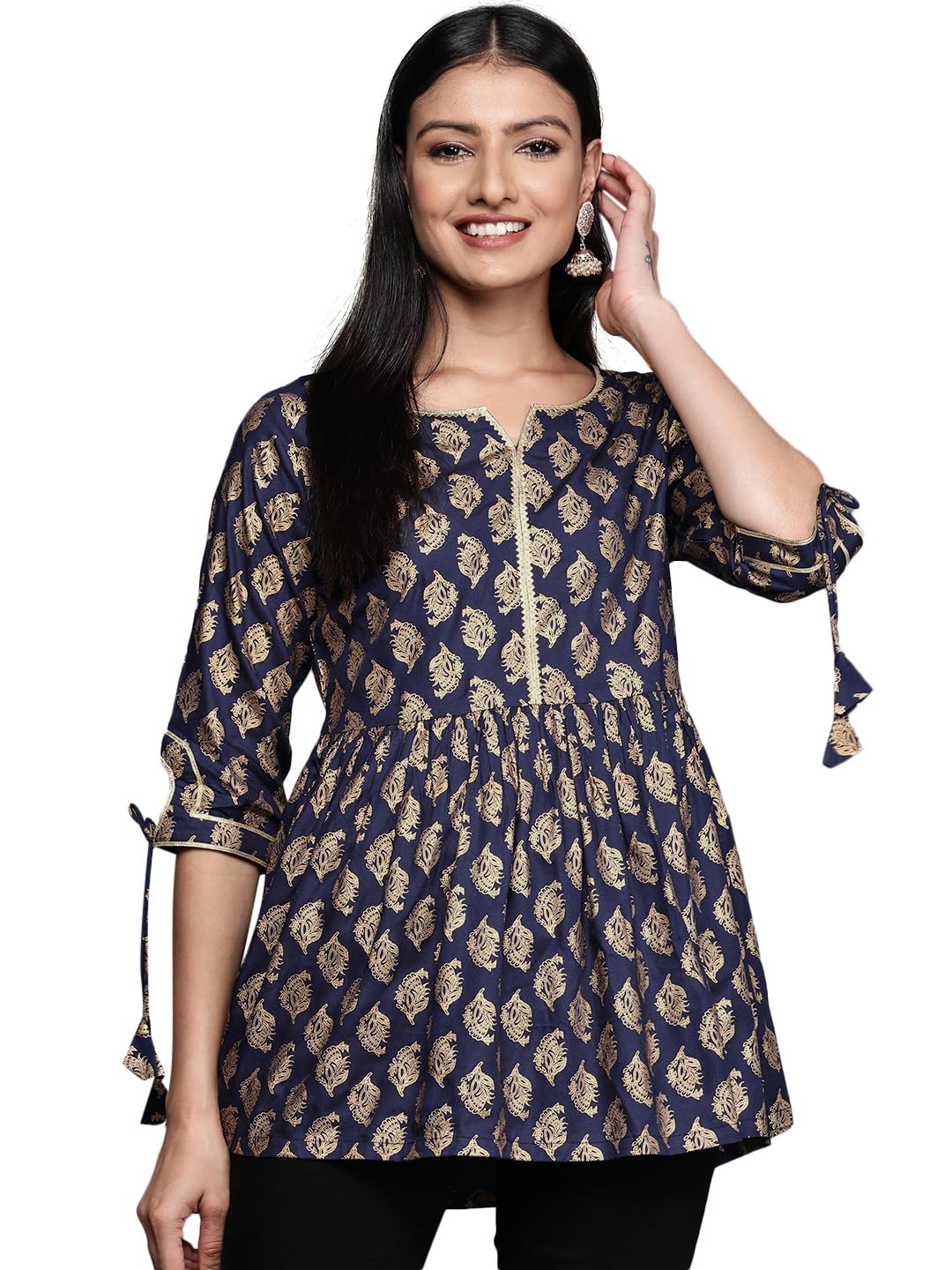 Libas Womens Printed Viscose A-Line Kurti For Women Blue