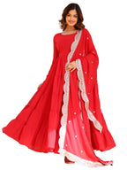Fashion Basket WomenS Georgette Solid Anarkali Dress Red