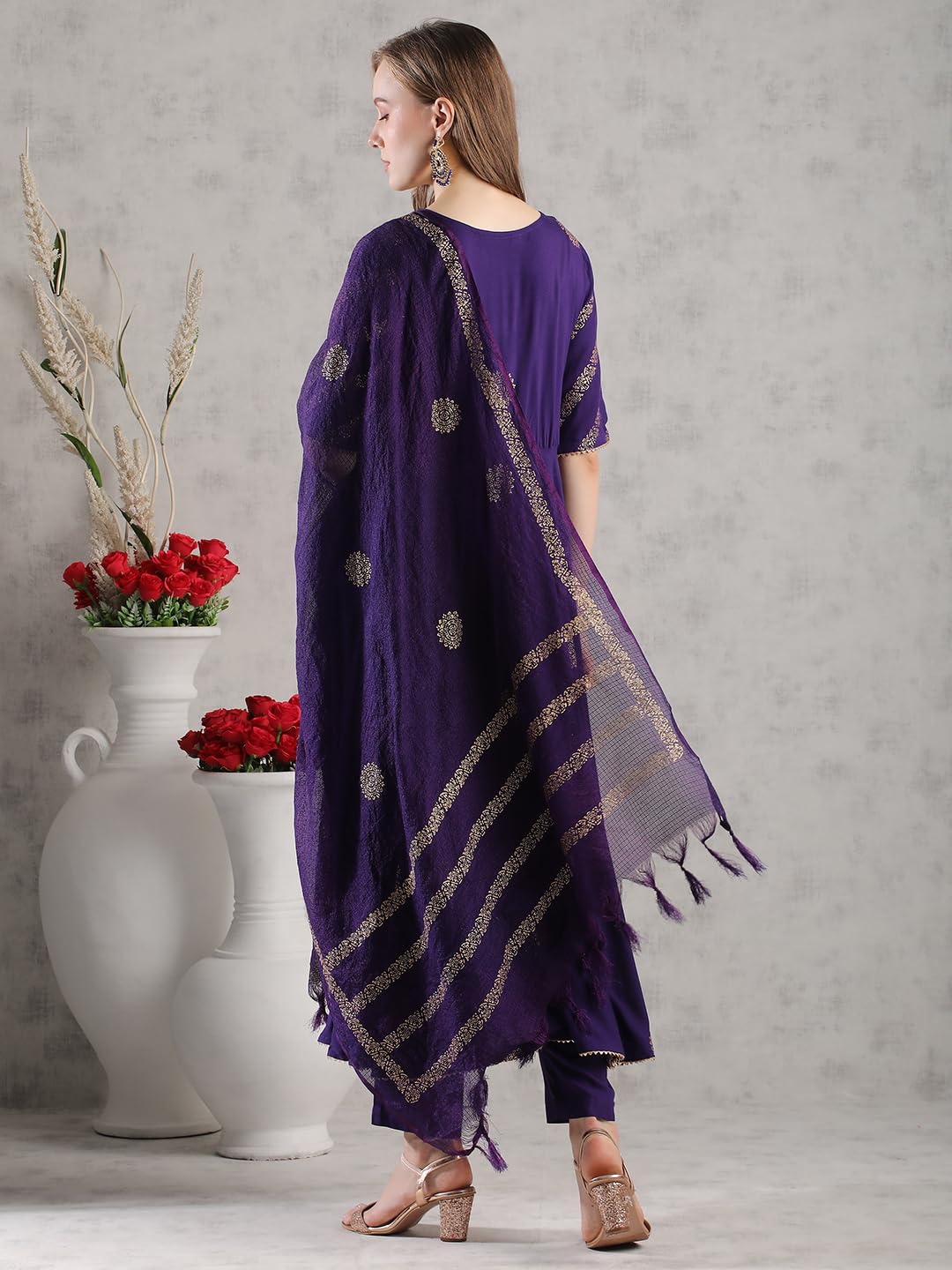 ANNI DESIGNER Womens Rayon Blend Anarkali Printed Kurta with Pant & Dupatta (Berlin BEGANI-VKS05_S_Begani_Small)
