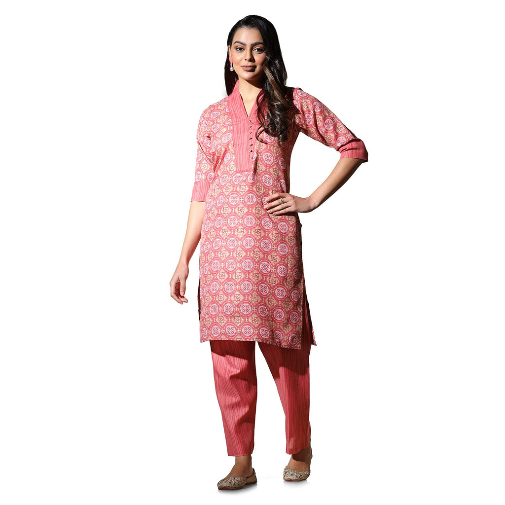 Dhruvi Trendz Womens Cotton Blend Women Kurta Set Regular Fit Regular (Dt-K2701&P123_Peach_S)
