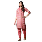 Dhruvi Trendz Womens Cotton Blend Women Kurta Set Regular Fit Regular (Dt-K2701&P123_Peach_S)