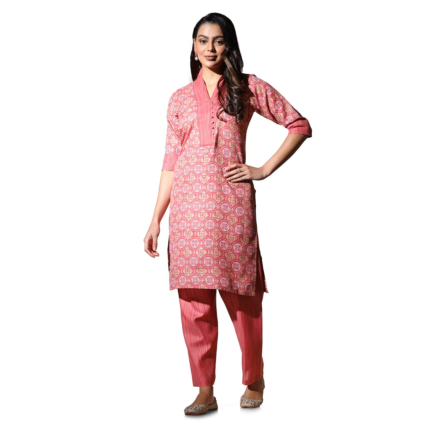 Dhruvi Trendz Womens Cotton Blend Women Kurta Set Regular Fit Regular (Dt-K2701&P123_Peach_S)