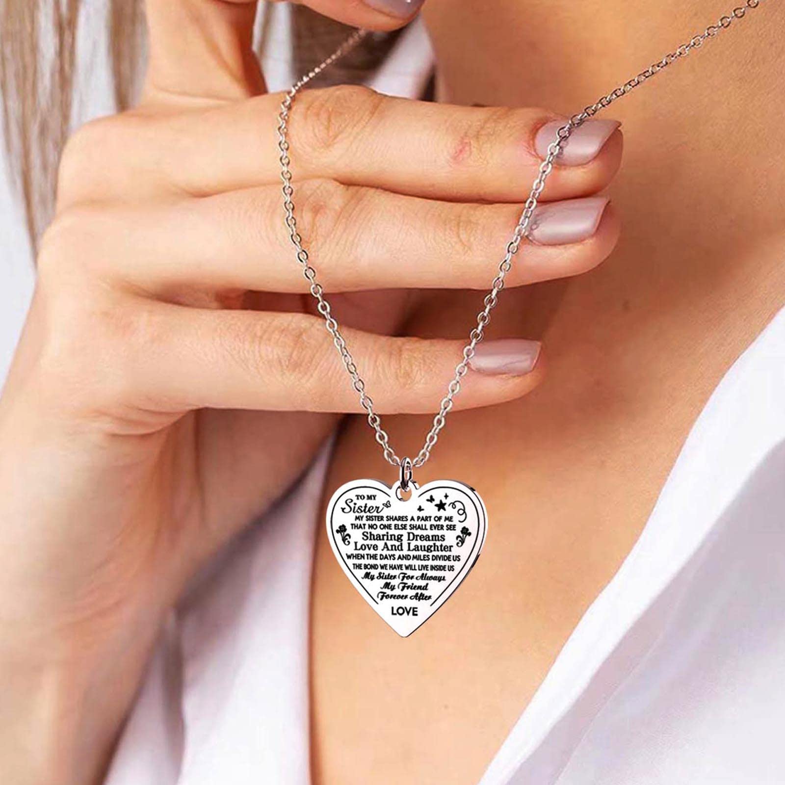 Haoflower Necklace To My Sister Necklace Heart Pendant Necklace for Teen Girls Woment Christmas Gift Jewelry Birthday GIfts