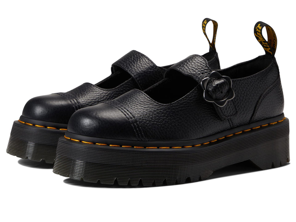 Dr. Martens Women's Addina FLWR Mary Jane Flat, Black Milled Nappa, 6