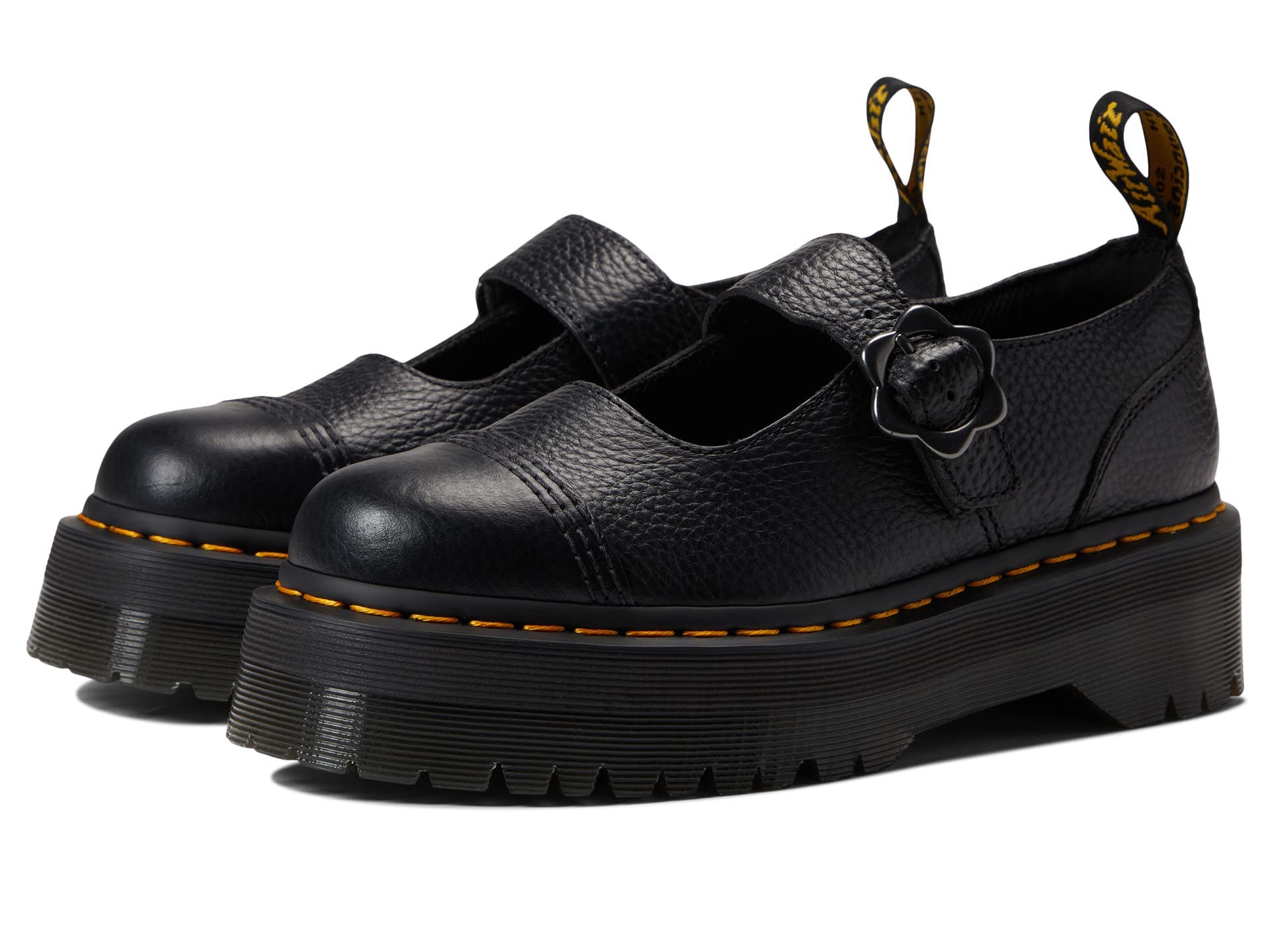 Dr. Martens Women's Addina FLWR Mary Jane Flat, Black Milled Nappa, 6