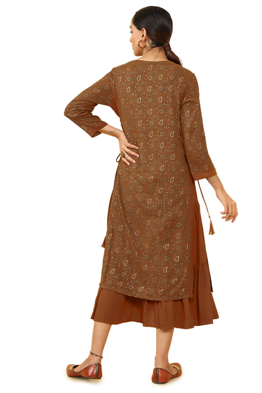 Soch Women Brown Rayon Embroidered Kurta