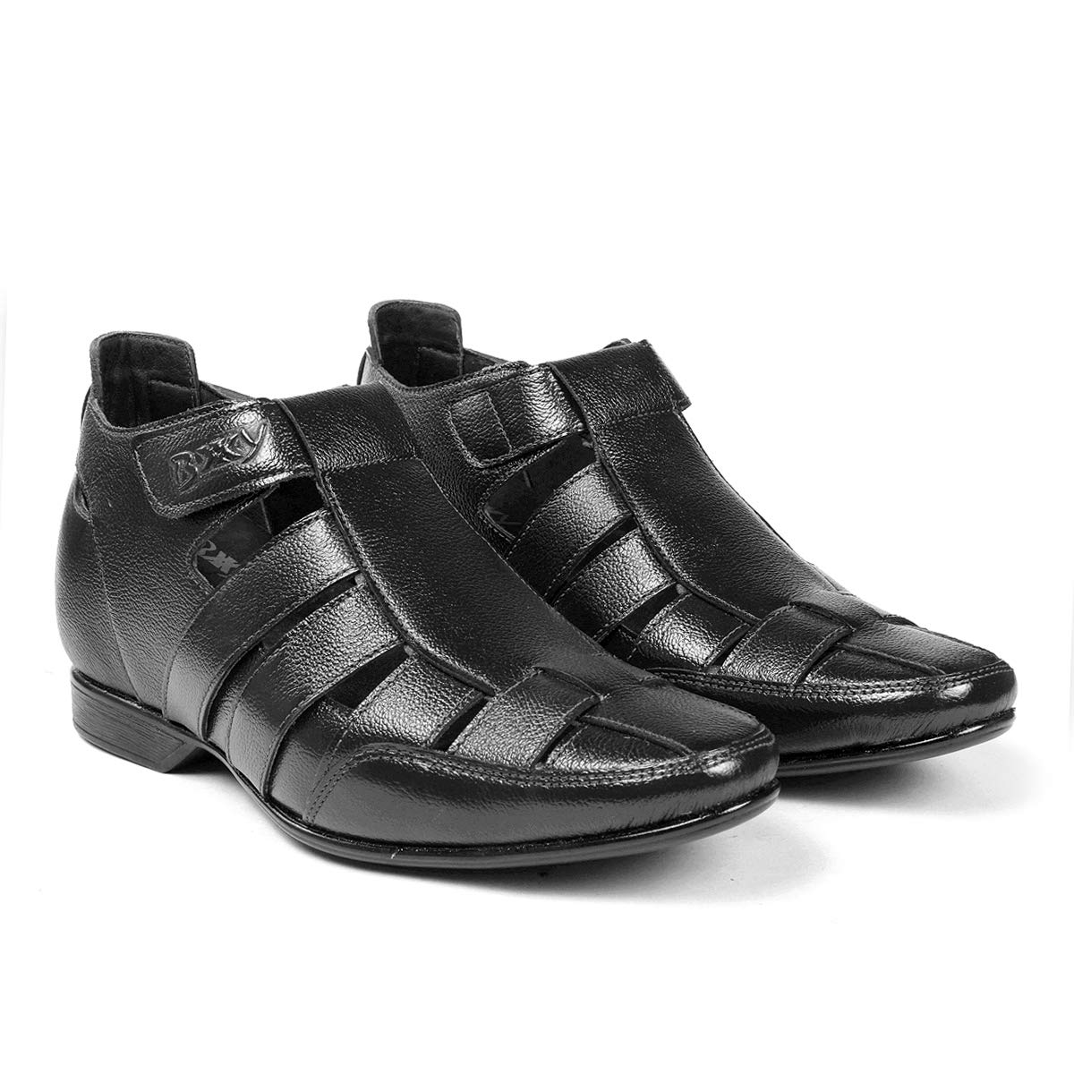 YUVRATO BAXI Mens 3 Inch Hidden Height Increassing Synthetic Material Casual Black Formal Velcro, Outdoor Sandals. 10 UK 10