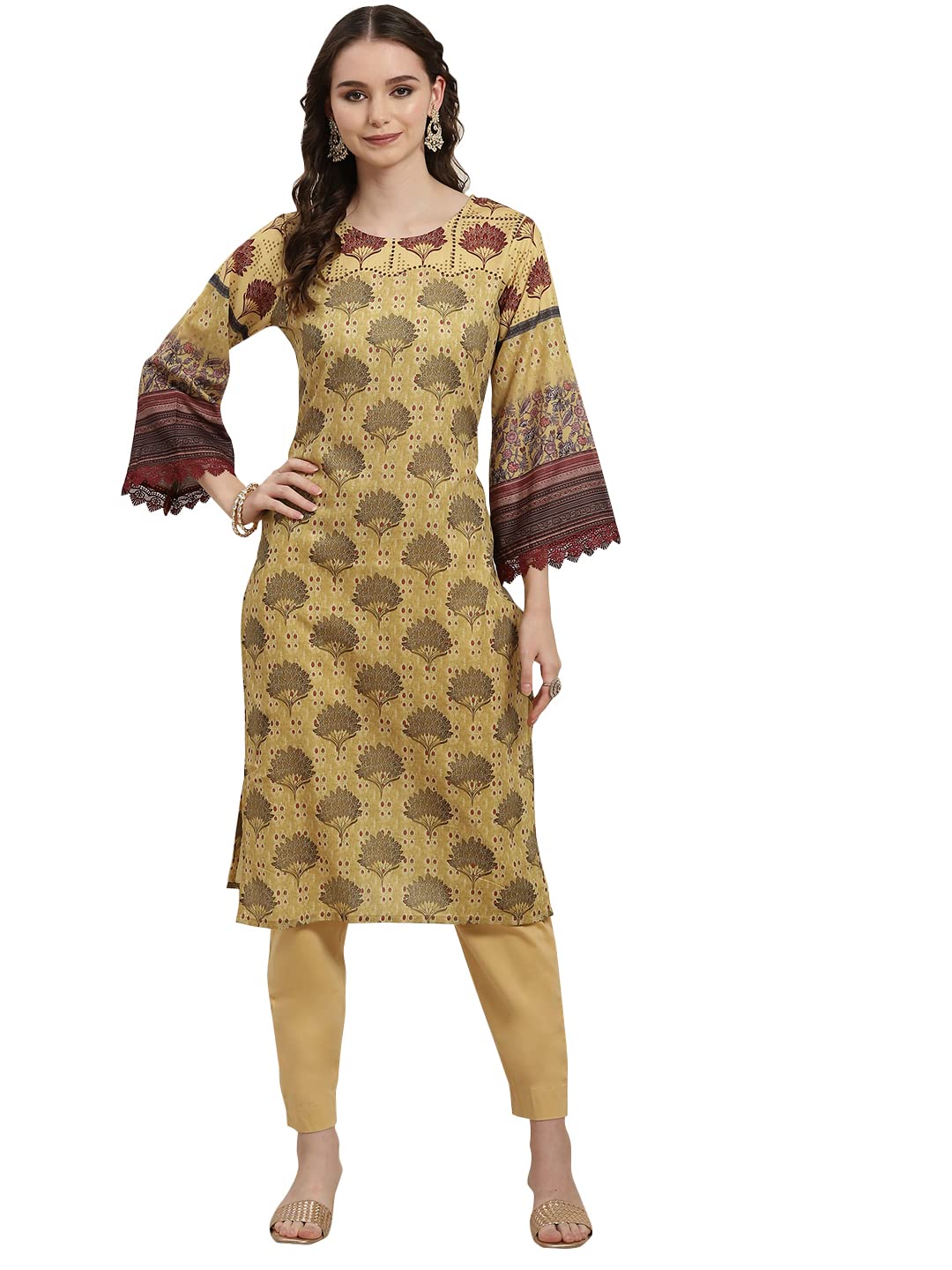 Womanista Women'S Cotton Abstract Straight Kurta (Kur213_Green_M)