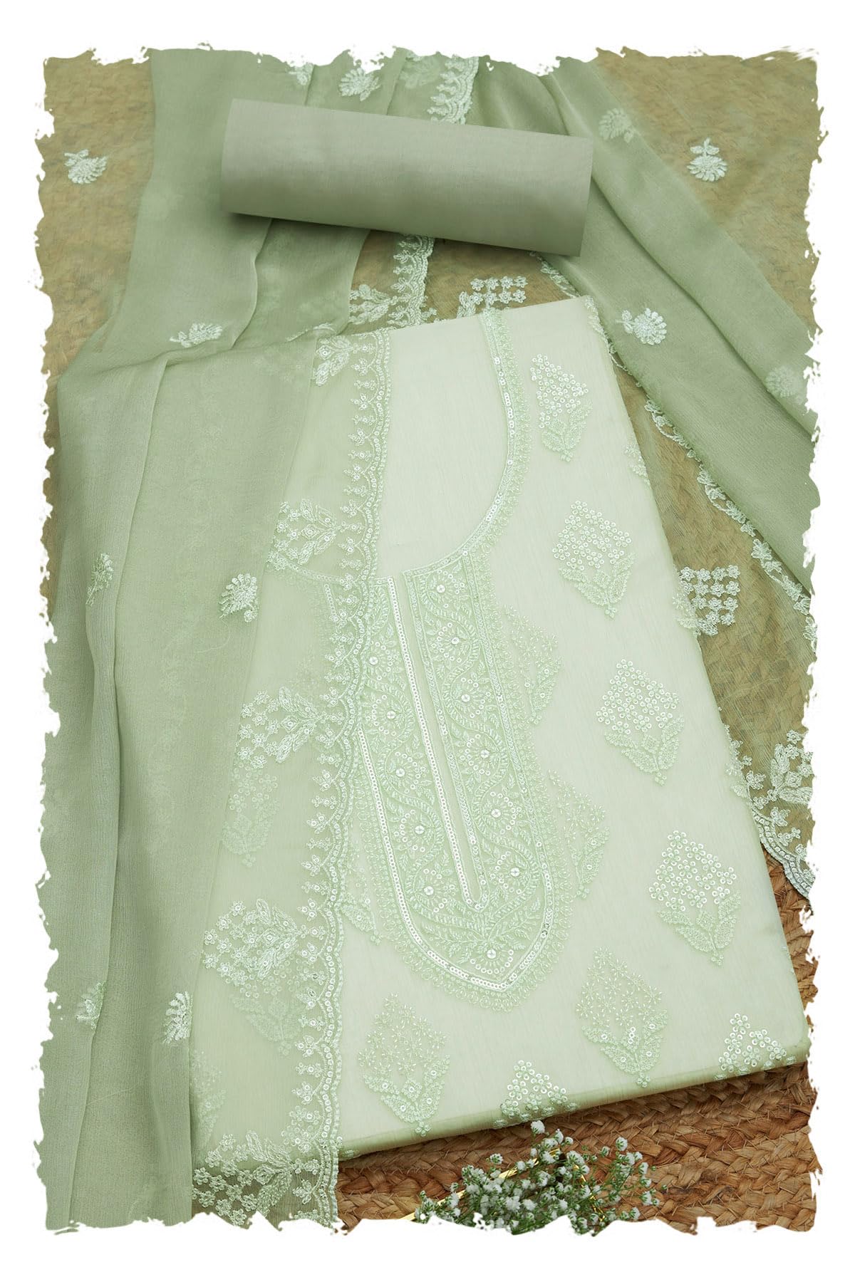 Soch Women Crinkle Chiffon Embroidered Unstitched Dress Material with Cutdana