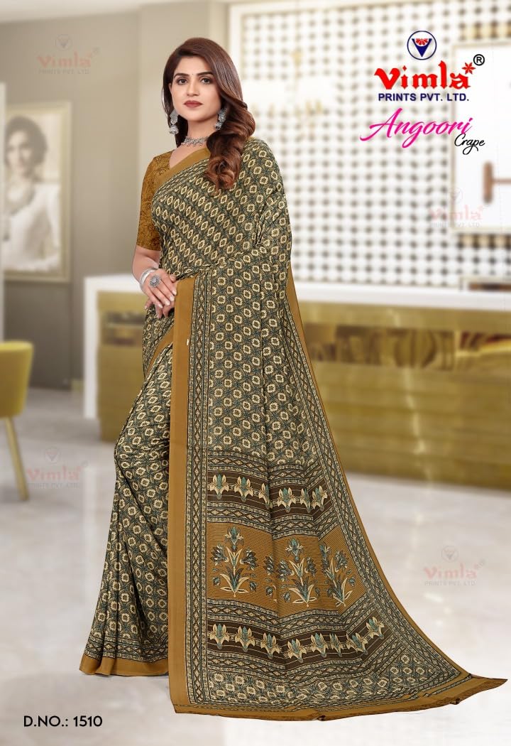 Vimla WomenS Mysore Crepe Silk Uniform Saree With Printed 6 Yard Length And Unstitched Blouse Piece Office Wear Saree