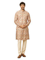 Manyavar Mens Beige Blended Viscose Printed Jackets