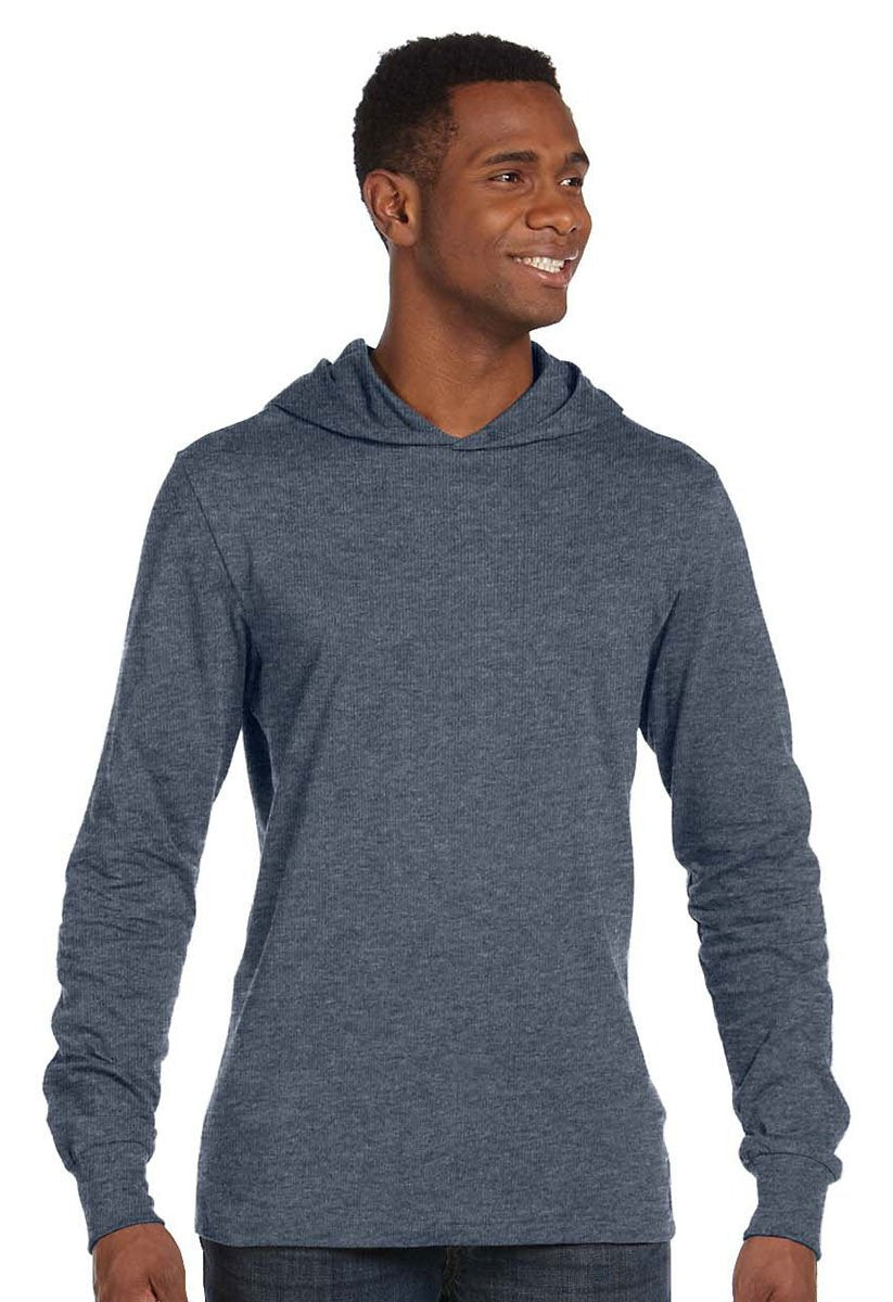 Unisex Jersey Long-Sleeve Hoodie - HEATHER NAVY - XS(D0102H789E6)