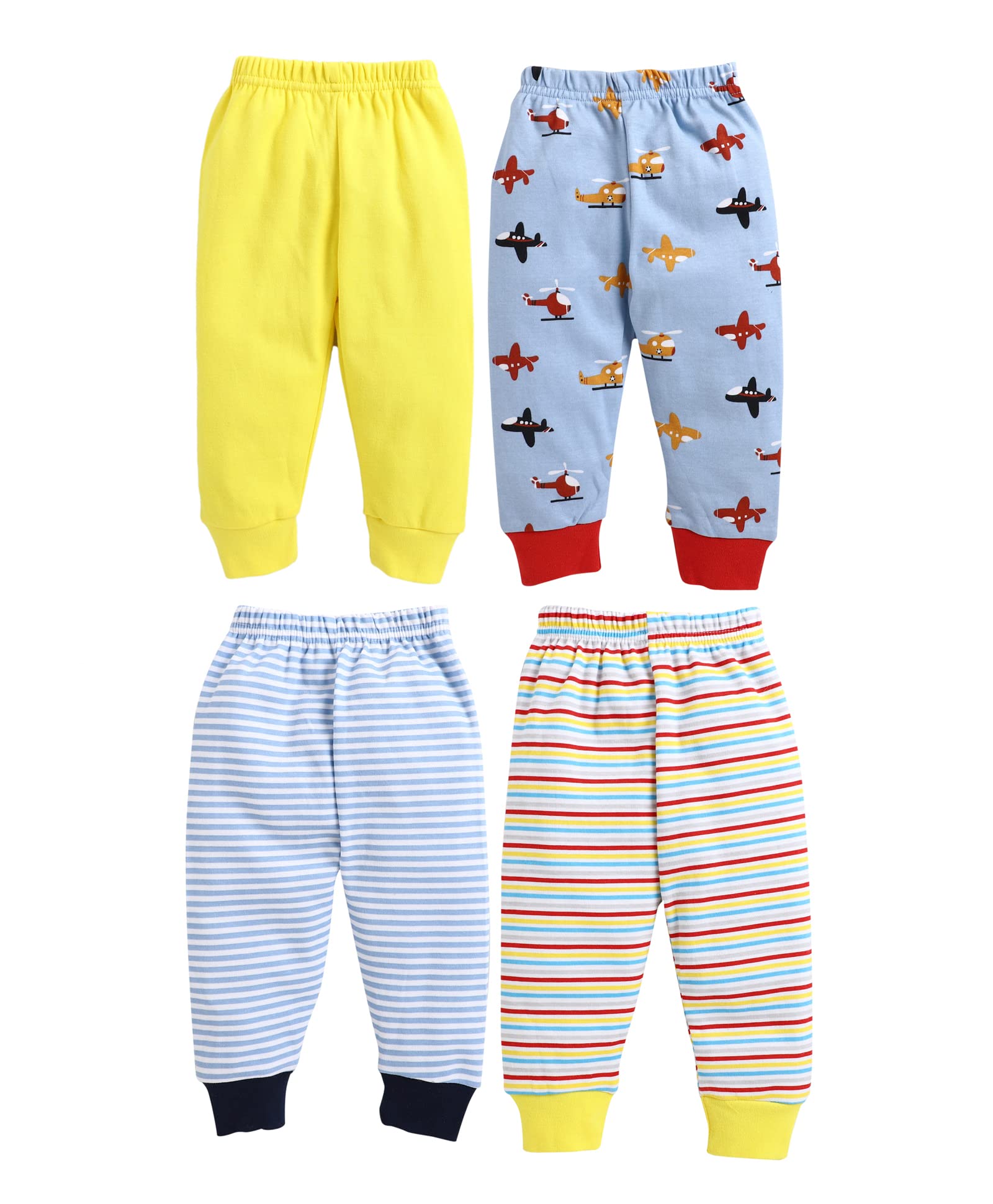 BUMZEE Yellow & Baby Blue Full Length Pajamas for Boys Pack of 4 Age - 3-6 Months