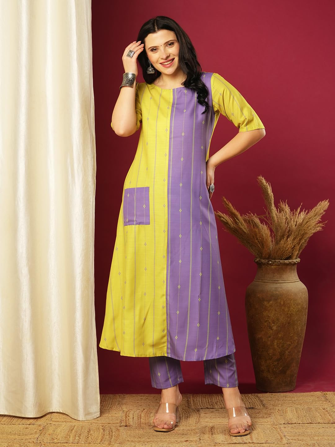 ANNI DESIGNER Women s Kurta with Trousers, multi-coloured, L