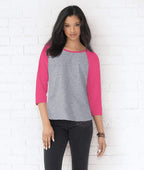 LAT Women Fine Jersey Raglan 3/4 Sleeve Baseball Tee (3530) White/Black, XL