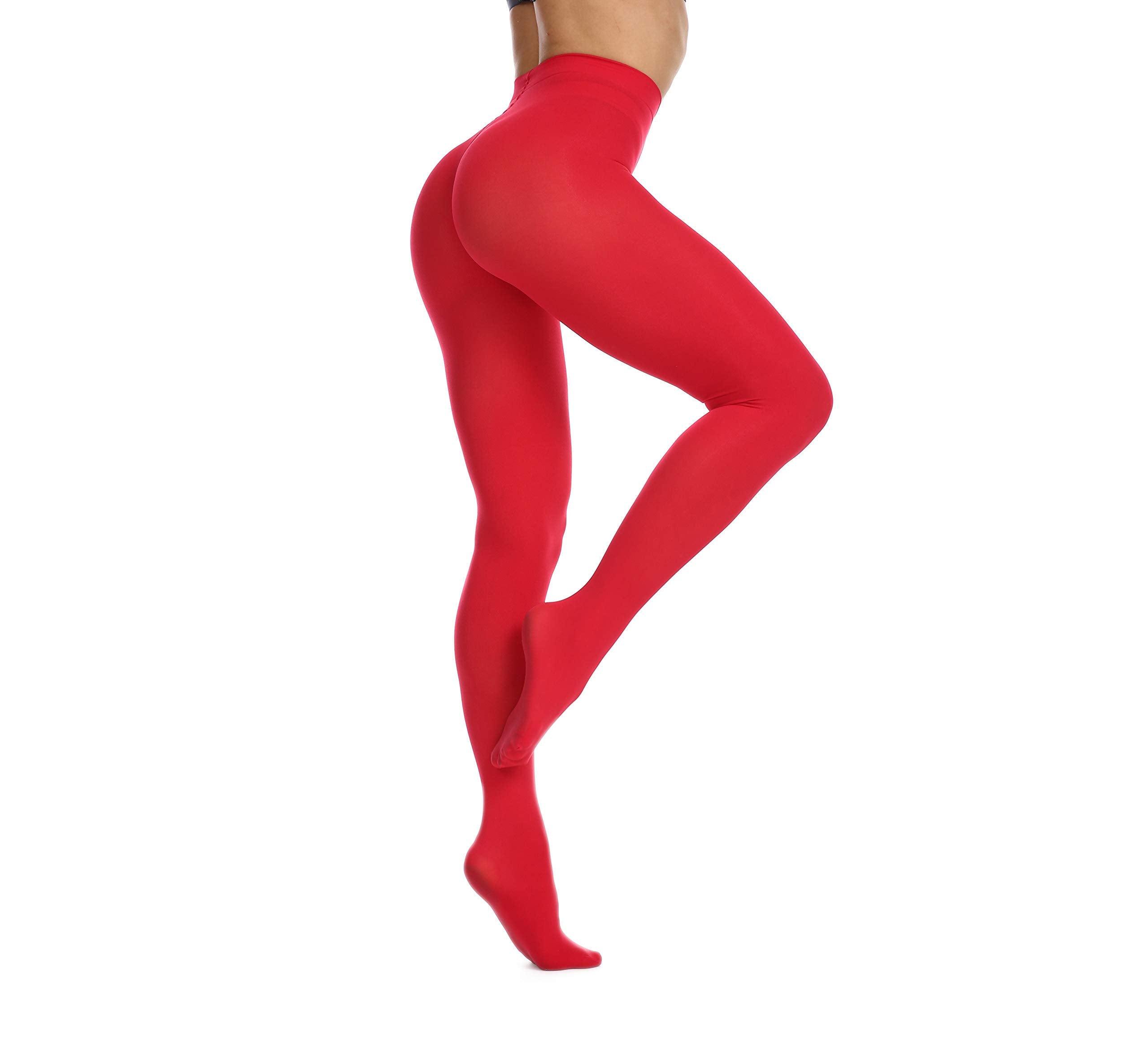 Frola Women's 80 Denier Soft Semi Opaque Solid Color Footed Pantyhose Tights(XX-Large,Red)